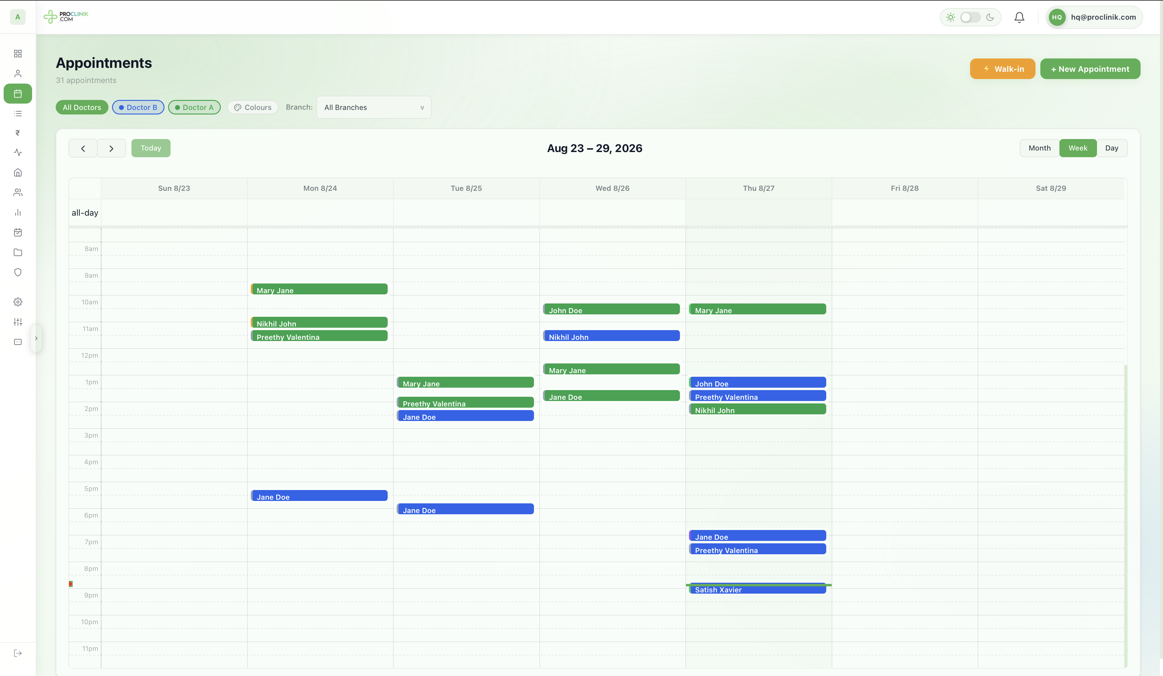 Appointments in ProClinik